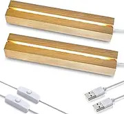 ZEERSHEE 2 Pcs 9.4 Inch Wooden Rectangle LED Light Display Pedestal for Acrylic and Plexiglass Crystal Glass Resin Night LED Light Lamp Base with USB Switch(Warm Light)