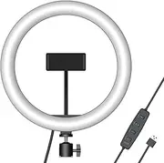10 Inch Ring Light Kit 3000K-6000K 10 Levels Dimmable 3 Color Tempe ures USB Powered with Ball Head Phone Holder for Makeup Live Streaming Selfie P graphy Vlogging Black Light&BallHead&PhoneHolder