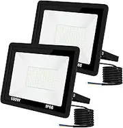 100W LED Flood Light Outdoor,2Pack Bright 6500K Led Floodlight Wired Security Lights IP66 Waterproof LED Work Light for Yard Garage Stadium Garden Patio