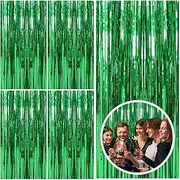 5 Pack Green Streamers Backdrop Jungle Party Decorations Foil Fringe Backdrop Curtains Photo Booth Backdrop for Birthday Dinosaur Animal St Patrick's Day Football Christmas Party Decorations
