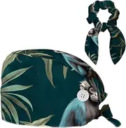[YTYVAGT] Scrub Caps Women,Scrub Hats Suitable for Women,Animal Monkey Tropical Tree