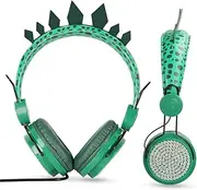 Homoyoyo Headphones with Microphone Dinosaur Design Comfortable Ear Earmuffs Long Cable Volume Control for Safe Listening for Entertainment and Learning