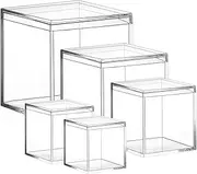 PROFIKLA 4.7/4/3.3/3/2.5 inch Clear Acrylic Box with Lid, Jewelry Display Box, Plastic Square Cube Decorative Storage Boxes for Candy Pill and Tiny Jewelry, Artwork Display