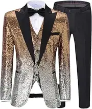 [Zadaos] Mens Suit 3 Pieces Sequin Color Shiny Sequin Suit for Wedding/Party (Blazer+Vest+Pant)