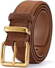 [RGWYGCG] Womens Leather Suede Belt Brown Waist Belt for Dress Jeans Ladies Belts with Gold Buckle