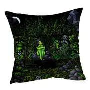 Green Wood Nymph Girl Surrounded by Odd Creatures Cushion Cover