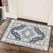 Boho Area Rug, 2 x 3 Ft Machine Washable Rugs for Entryway Faux Wool Small Rugs Distressed Throw Rug Non-Slip Floor Carpet for Indoor Bedroom Kitchen Living Room Blue