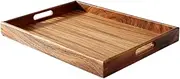 MOOKOMI Walnut Wood Serving Tray with Handles - Stylish Coffee and Food Tray for Home, Ottoman, or Dining Use(15.7 Inches)