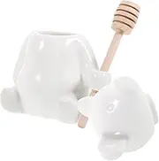PAMINGONO 1 set Bear Shaped Ceramic with Dipper Stylish Honey Storage Pot for Kitchen with Dipper Holder Friends and Family