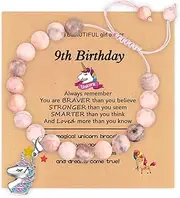 [Sfoni] Birthday Gifts for Her, Pink Zebra Natural Stone Unicorn Charm Bracelet Meaningful Gift with Message Card for Daughter Granddaughter Niece Friend Sister Teens Girls