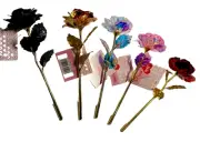 Foil Rose Artificial Flowers Red, Black, Iridescent, Gold, Pink with Gold Stems