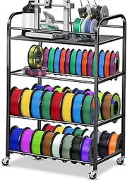 Filament Rack 3D Printer Filament Storage Rack 4-layer Large Capacity Adjustable Filament Spool Holder Printer Stand with Rolling Wheels Heavy-duty Metal Frame for PLA TPU Filament Holder for Studio