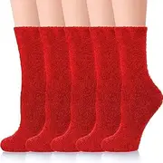 [Zhiyu666] Zhiyu Fluffy Socks for Women Bed Socks 6 Pairs Ladies Slipper Socks Soft Plush Fuzzy Socks Winter Comfy Warm Socks for Christmas Valentines Gifts (Red), Red, One size