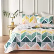 Quilt Set for Summer 3 Piece Reversible Colorful Quilt Set King Size with Gre...
