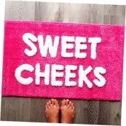 Sweet Cheeks Bath Mat Hot Pink Blush Cute Bathroom Rugs for Girls Hello