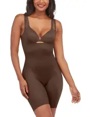 [Spanx] Thinstincts 2.0 Open-Bust Mid-Thigh Bodysuit in Brown