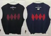 NEW x2 Saddlebred Men's Sleeveless V Neck Sweater Vests Argyle Grandpa Core Sz L