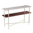 47 Beige and Gold Faux Marble Frame Console Table With Shelves