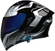 Full Face Flip Motorcycle Helmet Bluetooth Motorcycle Helmet Modular Motorcycle Helmet Built-in Speaker Headset Microphone Suitable for Motocross Cruiser DOT/ECE Approved