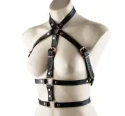 Buckled Goddess Harness Black Leather & Rose Gold Custom Made Top Bra Har25BlkRg