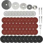 Yakamoz 60Pcs Cutting Wheel Set with 1/8" Shank Mandrels: HSS Mini Circular Saw Blades, Diamond & Resin Cut Off Wheels for Stone, Wood, Metal, Plastic & More