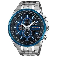 在飛比找Yahoo奇摩購物中心優惠-CASIO EDIFICE系列 高速轉移三眼賽車腕錶-藍框黑