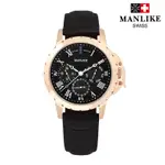 【曼莉萊克 MANLIKE】M71630-1 藍寶石三眼羅馬字限量腕錶