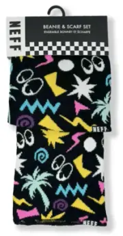 Neff Jacquard Beanie & Scarf Set - NWT Adult One Size Black / Multi - #45337-K9