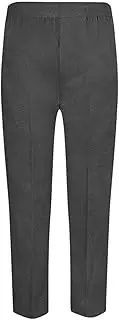 [L S U] Boys Slim FIT School Pull UP Trousers Elasticated Back Grey Black 1 Year to 16 Years