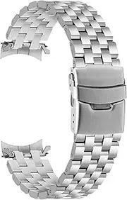 [SINAIKE] Stainless Steel Watch Band for Women Men Five Rows Adjustable Strap 20mm 22mm Replacement Band Curved Ends Metal Fold Over Buckle Black Silver