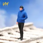 Painted Resin 1/24 Blue Down Jacket Man Figure Diorama Miniature Doll F Car Toys