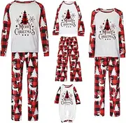 [fartey] Matching Christmas Family Pajamas with Letters and Plaid, Long Sleeve Top and Bottom