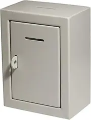 Metal Donation Box - Charity Steel Collection Ballot and Suggestion Box With Front and Top Slot, Secure, Easy Wall Mount, 8.5x6.5x4" Drop Box for Home and Office (White)