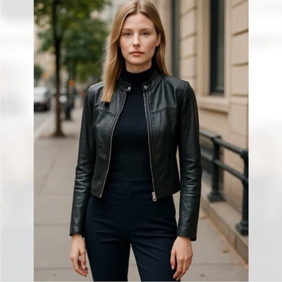 Spanx faux leather moto jacket black large NWT