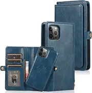 Cavor for iPhone 14 Pro Max Wallet Case,2 in 1 Magnetic Detachable Case Leather Flip Cover with Stand Feature & Card Slots & Wristlet Strap (6.7")-Navy Blue