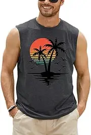 [Theagaea] Mens Beach Tank Tops Summer Graphic Palm Tree Sleeveless Shirts Vacation Tanks Muscle Gym Tank Top