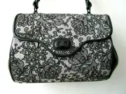 PATRICIA NASH VERGA CHANTILLY WHITE/BLACK LACE LEATHER FRAME SATCHEL PURSE - NWT