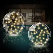 Rosegurt Floating Solar Pool Lights, 2 Pack 14" Inflatable LED Glow Balls That Float, IP68 Waterproof, 6 Modes Warm White Glow Globe Solar Powered for Swimming Pool Party Decorations, Outdoor Decor