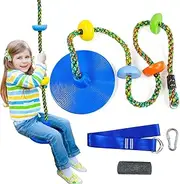 Just.smile Climbing Rope Tree Swing with Platforms and Disc Swing Seat Set Outdoor Playground Accessories for Kids-Include Carabiner , 4ft Tree Strap and Tree Protector