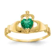 14K Yellow Gold Green Cubic Zirconia Claddagh Ring Size 7 Gift for Mother