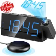 Projection Alarm Clock Loud Vibrating for Heavy Sleepers Hearing Impaired