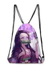 Demon Slayer Anime Nezuko Kamado with Butterfly Image Large Drawstring Tote Bag