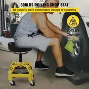 Rolling Garage Stool, 300LBS Capacity, Adjustable Height from 24 in to 28.7 in, Mechanic Seat with 360-degree Swivel Wheels and Tool Tray, for Workshop, Auto Repair Shop, Yellow