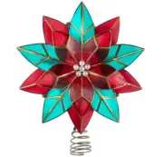 10" Kurt Adler Lighted Poinsettia Leaf Tree Topper Retro Vntg Christmas Decor
