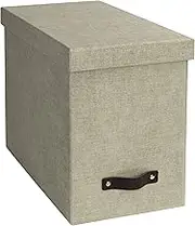 Bigso Box of Sweden File Organiser Storage with Stylish Leather Handle - Scandinavian Look Organiser Box Including 8 Hanging Files - Container for Folders Made of Fibreboard and Paper - Beige