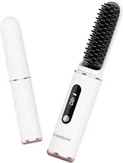 [MAXGROOM] Cordless Hair Straightener Brush, Portable Hair Straightening Brush for Travel, Hot Ionic Straightener Comb for Women, USB-C Rechargeable, Anti-Scald, LED Display & Fast Heating
