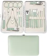 MUEYAN Nail Clipper Set, 18 in 1 Nail Care Kit Stainless Steel Portable Nail Scissors Grooming Kit Toenail Clippers Cutter Ear Pick Tweezers Eyebrow Clip Nail File Sharp for Man&Women with Leather Case