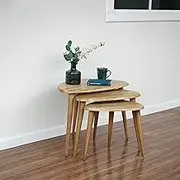 Ultimate Premium Products UPP Solid Nesting Table Set of 3- Chestnut Mid Century Pebble Tables with Tapered Legs – Wooden Home Furniture in a Retro Style (Transparent)