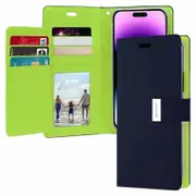 Goospery Apple iPhone 14 Pro Max Rich Diary Wallet Flip Case Leather Card Slots Magnetic Cover (Navy Blue)