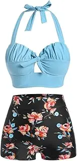New Bikini High Waist Sexy Bikini Women Swimwear Halter Floral Ruched Boyshorts Padded Bathing Suit Swimsuit Beach Wear